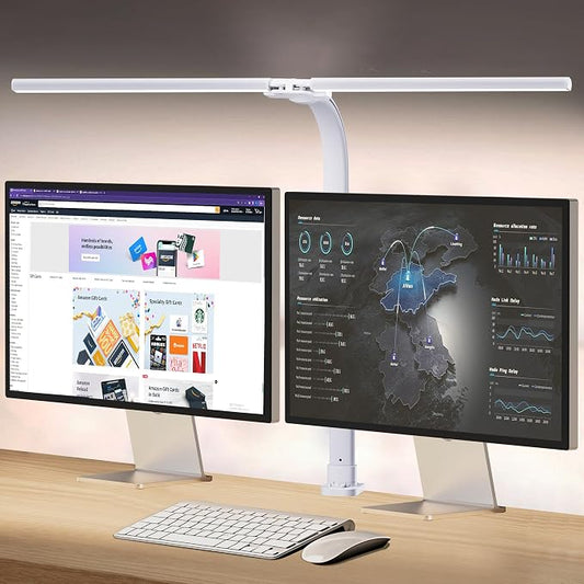 AKRRYR Led Desk Lamp for Home Office,24W Bright Eye-Caring Desk Light with Clamp,5 brightness and 5 temperatures Dimmable Workbench Task Light, Adjustable Gooseneck Table Lamp for Monitor Study(white) by AKRRYR