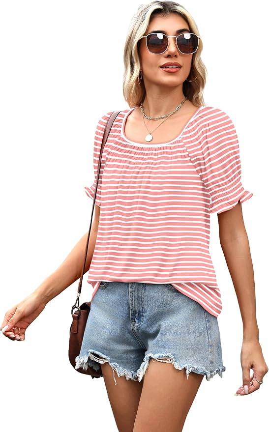 WIHOLL Womens Short Sleeve Square Neck Summer Tops Dressy Casual Blouses Trendy Clothes 2026 - Image 4