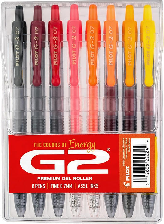 Pilot G2 Premium Gel Roller Pens, G2 Boost Red Pens Pack, The Colors of Energy, 8 Pack Pouch, Fine Point 0.7 mm, Assorted by PilotCorporationofAmerica