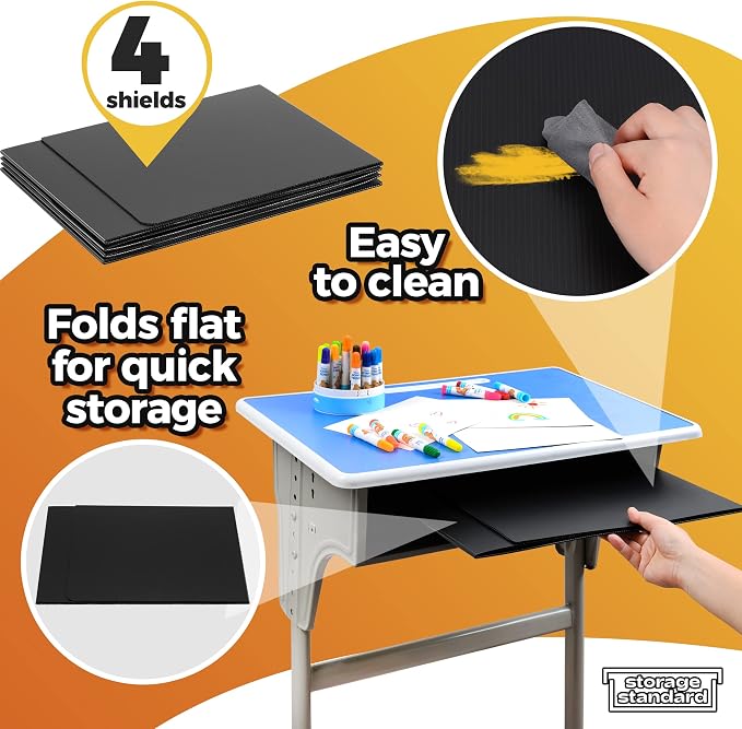 4-Pack Desk Dividers for Students - Durable & Waterproof Plastic Study Carrel Divider, Classroom Folders Teacher Supplies, Easy-to-Clean Plastic Privacy Shield Folder Boards for Student Desks, Black - Image 6