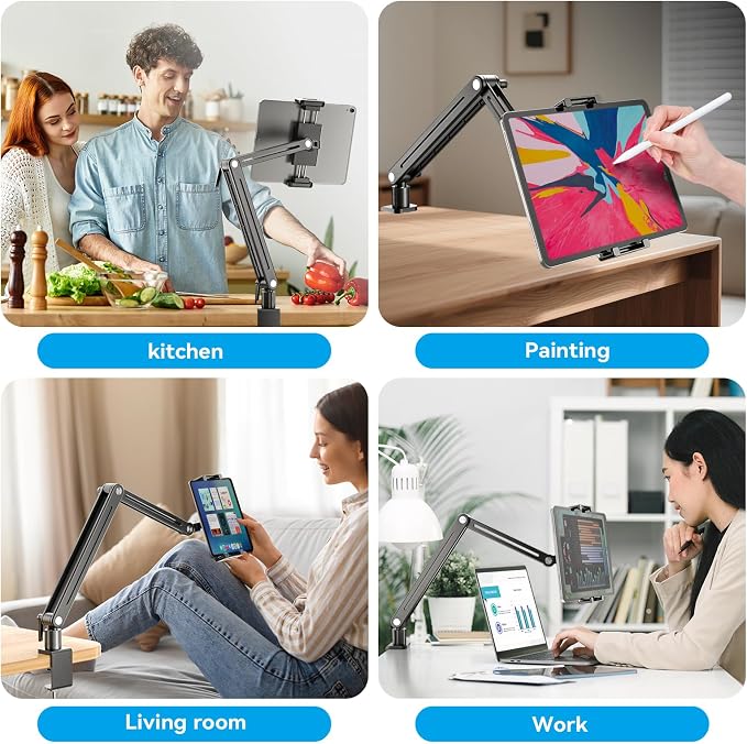 Jakeko Adjustable Portable Monitor Stand 15.6" - 360° Rotating Base Tall Tablet Desk Arm Holder Stand for iPad Air/Pro/Mini Swivel Flexible Clamp Mount Soporte para Tablet/Monitor Portatil/Ereader - Image 7