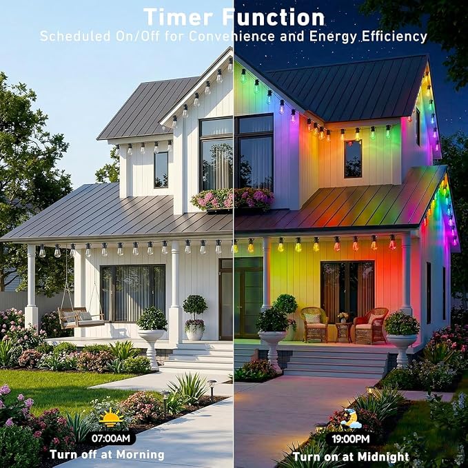Outdoor String Lights,400FT Smart RGB+IC Patio Lights with Shatterproof LED Bulbs ,Outside Light Dimmable Patio for Decor DIY IP67 Waterproof ,Courtyard, garden,Holiday,LED lights more Scene Modes - Image 7