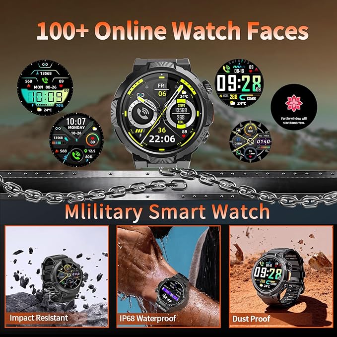 Smart Watches for Men (Answer/Make Call), 1.53" HD Military Smartwatch, 50+ Days Extra-Long Battery Life Fitness Tracker, Flashlight/110+Sports/Heart Rate/Sleep Monitor/IP68 Waterproof Android iOS - Image 7