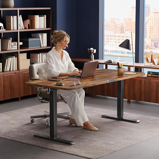 Huuger 63 X 24 Inch Electric Standing Desk with Power Outlets and USB-C Port, Height Adjustable Desk, Sit Stand Desk for Home Office, Computer & Gaming Desk with 4 Presets, Rustic Brown - Image 8