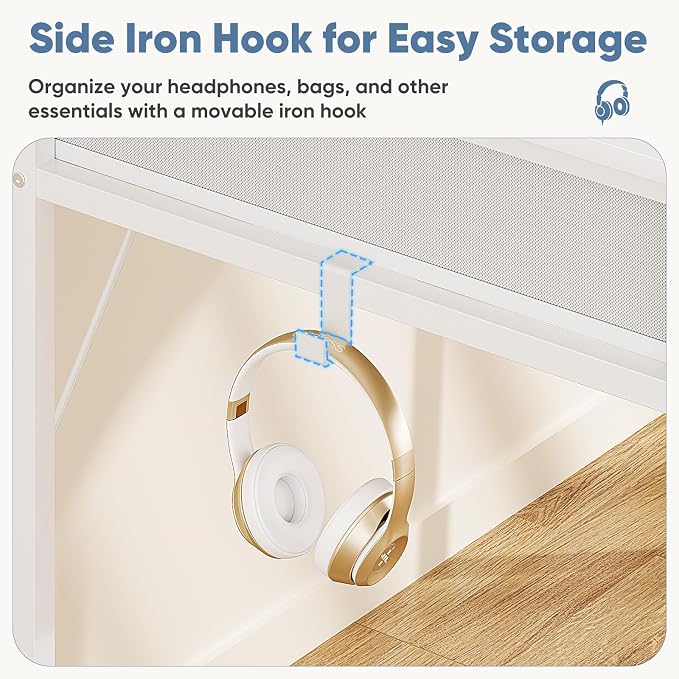DUMOS 40-Inch Computer Desk with Drawers and Monitor Stand, White | Small Writing Desk for Home Office with Headphone Hook, Compact Study Table for Bedroom - Image 7