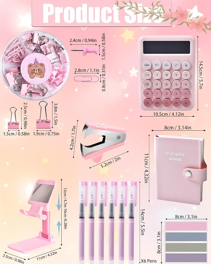 LXEVIHK 21Pcs Pink Desk Organizers and Accessories With Mesh Desk Organizer and 360°Rotating Pen Holder and a Lot of Office Pink Office Supplies Beautifully Presented in a Gift Box - Image 7