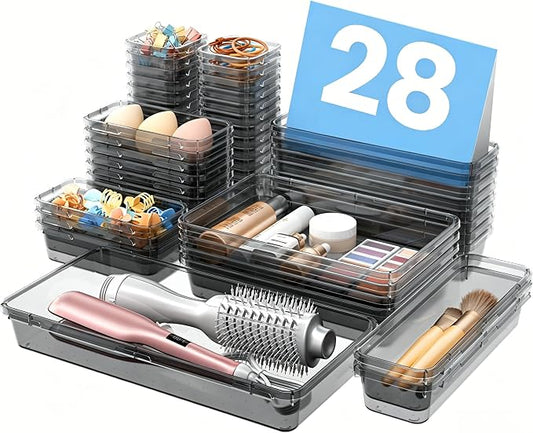 【Military Grade】A-LuGei Drawer Organizer,【】Makeup organizer,【Holds 177 Items】Bathroom Organizers and Storage,Organization and Storage,Desk Drawer Organizer for Vanity【Clear Black】 by A-LUGEI