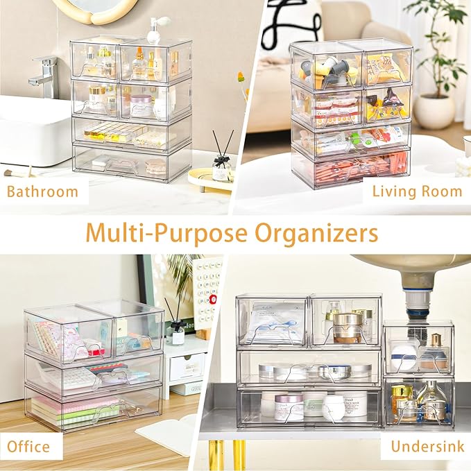 Stebopum 6 Pack Stackable Storage Drawers Clear Acrylic Organizer Makeup Bathroom Organizer and Storage Bins for Beauty Supplies,Ideal for Vanity, Bathroom,Pantry Organization - Image 7