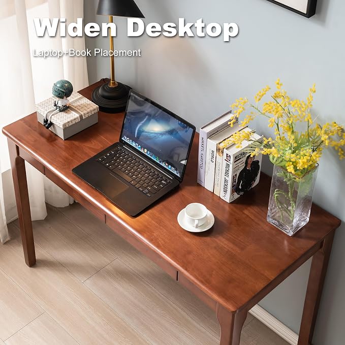 Solid Wood Desk with Drawers, Small Computer Desk for Small Spaces, Gaming Study Home Office Desks for Work, Student PC Desk for Bedroom, Escritorios para Cuartos (Cherry Color, 47inch) - Image 8
