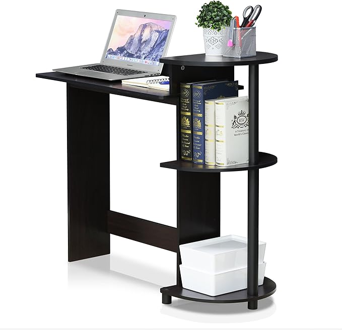 Furinno Compact 29-Inch Brown Computer Desk, Office Desk with 3 Side Shelves, Rectangular Home Office Desk, Gaming Desk for Home Office, Bedroom, Study Room, Dark Mocha - Image 3