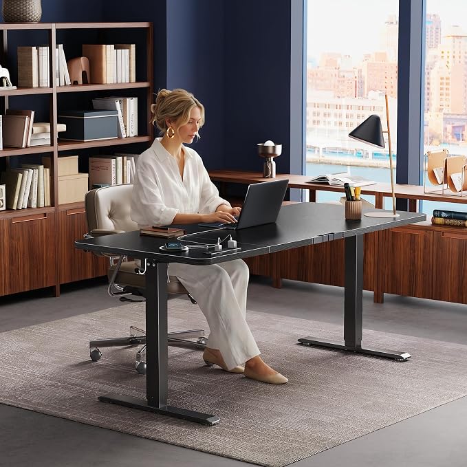 Huuger 63 X 24 Inch Electric Standing Desk with Power Outlets and USB-C Port, Height Adjustable Desk, Sit Stand Desk for Home Office, Computer & Gaming Desk with 4 Presets, Stable Steel Frame, Black - Image 8