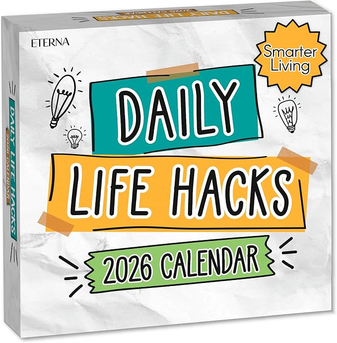 2026 Daily Life Hacks Desktop Calendar | Day To Day Tear Off Calendar with 365 Interesting Hacks & Facts for Everyday of the Year, Fun Box Calendar Gift For Men or Women, Christmas Stocking Stuffer Gift for Home or Office by EternaGoods