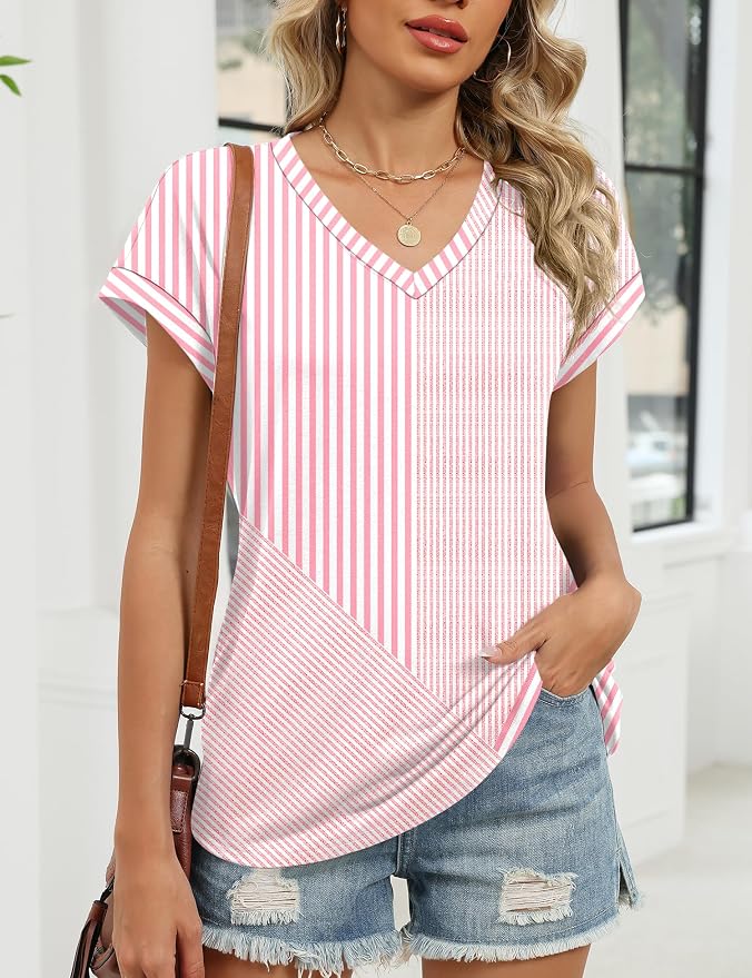 Rapbin Womens Summer Tops Women Blouses Dressy Casual V Neck T Shirts Short Sleeve Spring Tops for Women - Image 5