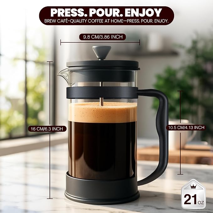 Utopia Kitchen Borosilicate Glass French Press Coffee Maker 21 Oz, Black | Heat-Resistant Cafetiere & Tea Maker, Thickened Glass Coffee Press for Travel and Camping - Image 3