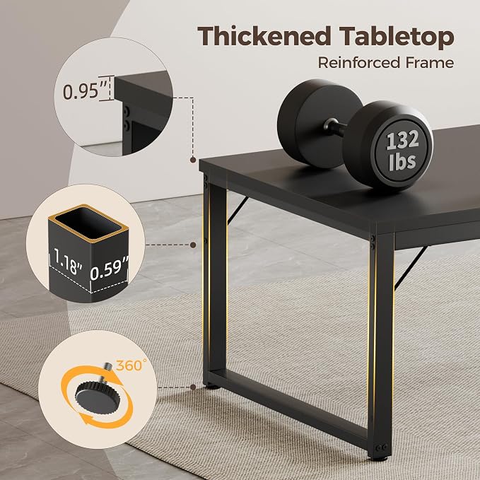 Mericonia 54 Inch Computer Desk, 1" Thick Large Office Table, Black | Modern Simple Style, Heavy Duty Industrial Frame, Study & Writing Table for Home Bedroom Work - Image 4