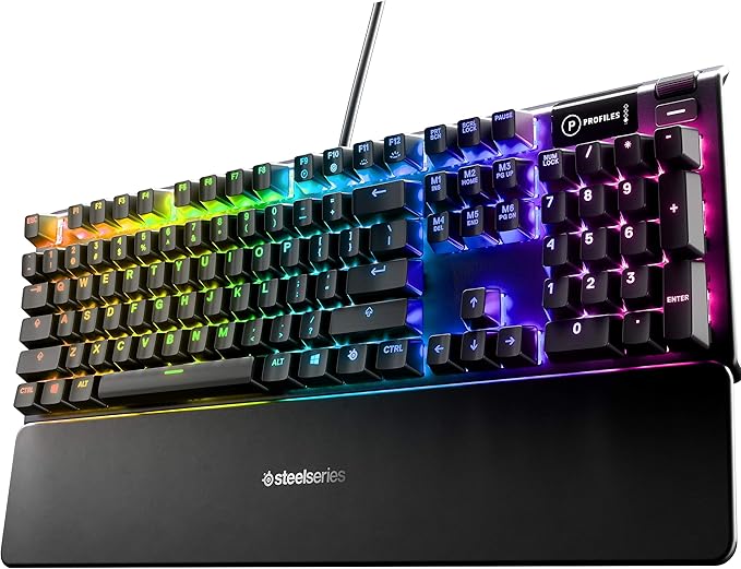 SteelSeries USB Apex 5 Hybrid Mechanical Gaming Keyboard – Per-Key RGB Illumination – Aircraft Grade Aluminum Alloy Frame – OLED Smart Display (Hybrid Blue Switch) by Unknown