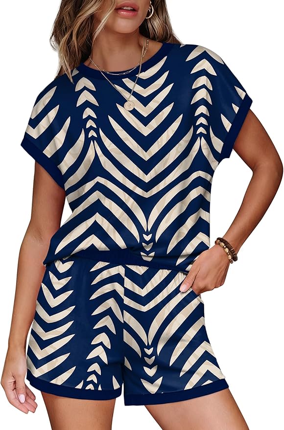WIHOLL Two Piece Sets for Women Summer Lounge Short Sets Cap Sleeve Crew Neck Sweatsuit with Pocket XS-2XL - Image 2