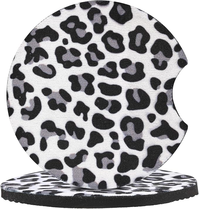 4 Pack Snow Leopard Print Car Coasters, 2.75inch Neoprene Cup Pad Mat for Cup Holders - Image 3