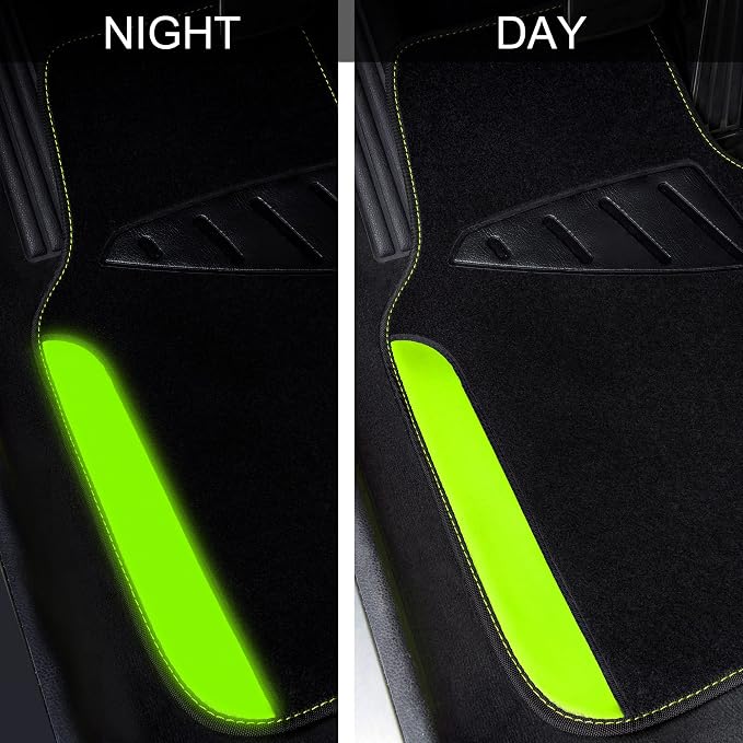 CAR PASS Fluorescent Leather & Waterproof Car Carpet Floor Mats, Universal Car Mats Fit for SUV,Vans,sedans, Trucks,Set of 4pcs Car Carpet with Anti-Slip nibbs Driver Heel Pad (Black Green Lime) - Image 5