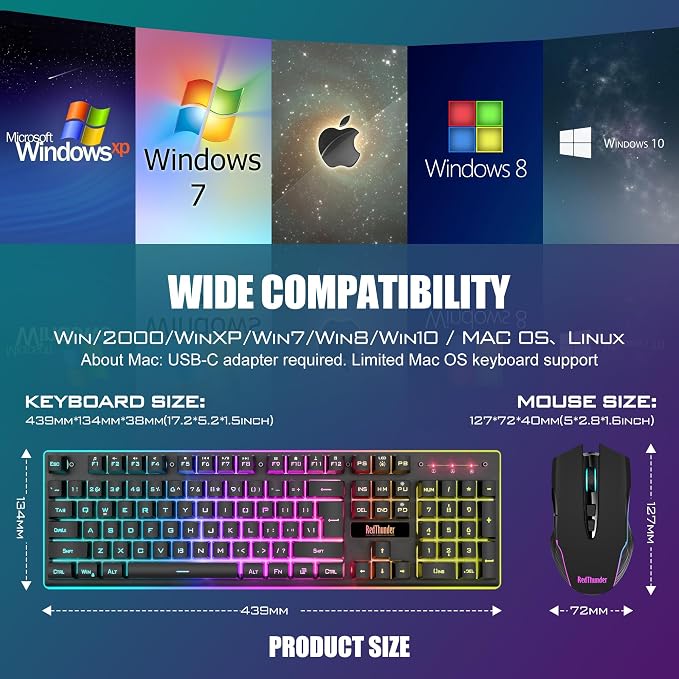 RedThunder K10 Wireless Gaming Keyboard and Mouse Combo, RGB Backlight Rechargeable 3800mAh Battery, 26-Key Anti-ghosting Keyboard + 7D 3200DPI Mice for PC Gamer - Image 7