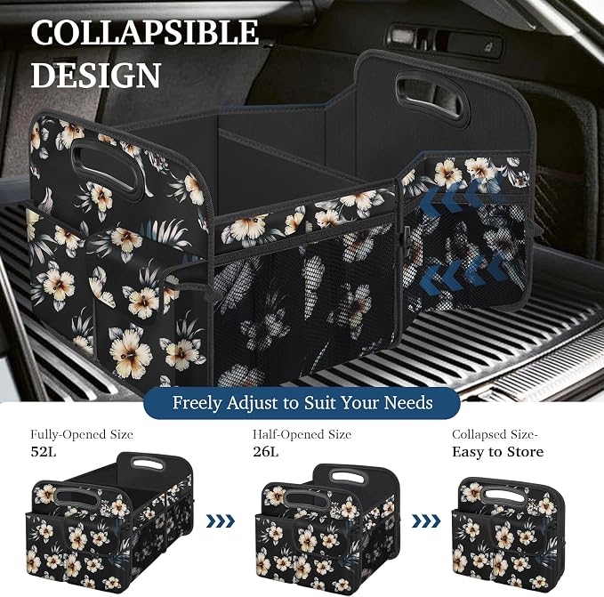 Femuar Car Trunk Organizer, Car Storage Organizer with Large Capacity Waterproof Collapsible Trunk Organizer for Car Suv/Jeep/Sedan (Hibiscus flowers, Standard) - Image 5