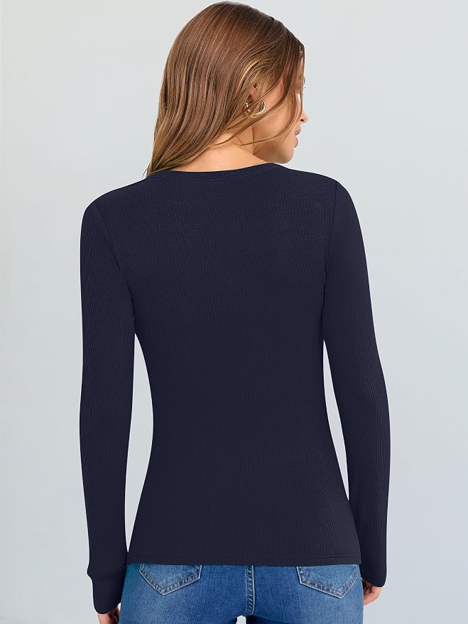 ANRABESS Long Sleeve V Neck Shirts for Women | Soft Comfy Ribbed Knit Fitted Tshirts, Casual Going Out Tops, 2026 Trendy Basic, Fall Winter Underscrub Layering Clothes - Image 5