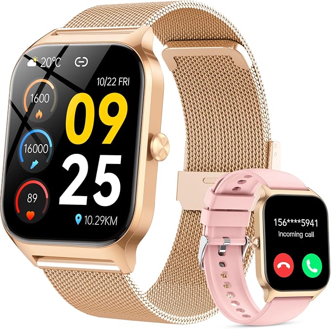 Smart Watch for Women with Bluetooth Calling, Fashion Fitness Tracker, 1.85" HD Touch Screen, AI Voice Assistant, Heart Rate Sleep Monitor, 120+ Sports Modes, Compatible with Android iPhone, 2 Bands by MakeLifeEasier