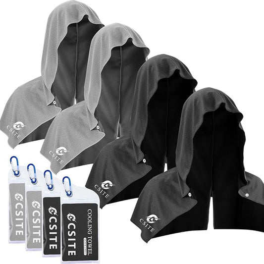 CSITE 4 Pack Cooling Hoodie Towels for Neck and Face, UPF 50 Sun Protection & Instant Cooling, Ice Towels for Hot Weather, Soft Breathable Towel for Sport, Work Out, Gym, Camping & More Activities by CSITE