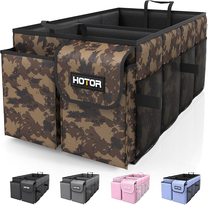 HOTOR Trunk Organizer - Car Organizer, Foldable Trunk organizer for SUVs & Sedans, Sturdy Car Organization for Car Accessories, Tools, Sundries, Brown Camouflage, 2 Compartments, 21.3"×12.6"×10.6" by HOTOR