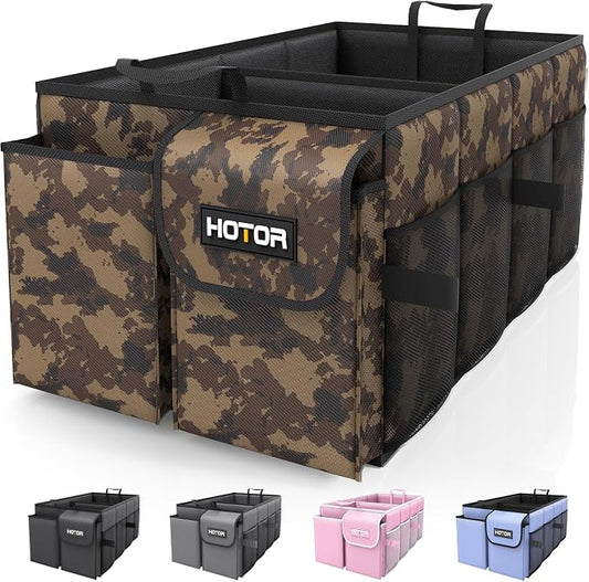 HOTOR Trunk Organizer - Car Organizer, Foldable Trunk organizer for SUVs & Sedans, Sturdy Car Organization for Car Accessories, Tools, Sundries, Brown Camouflage, 2 Compartments, 21.3"×12.6"×10.6" by HOTOR