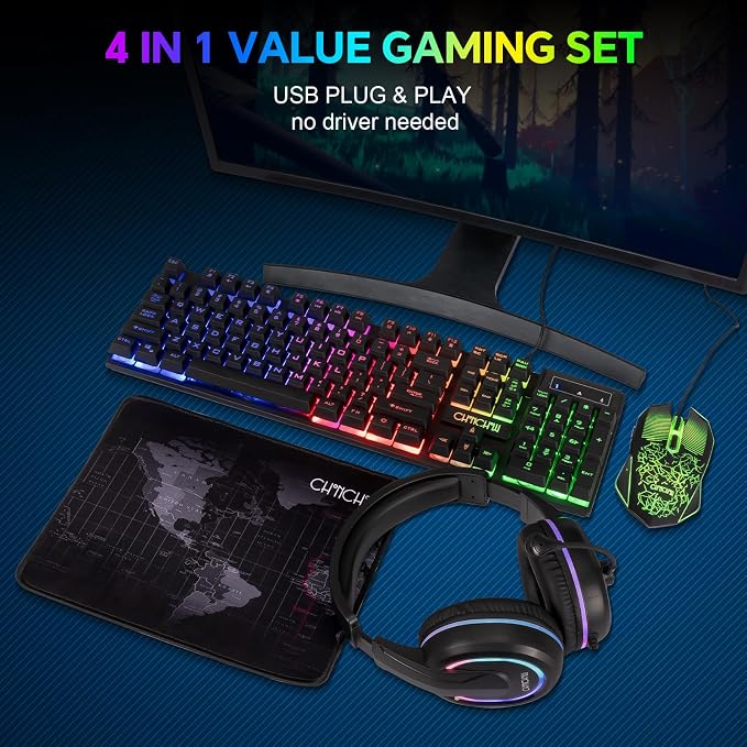 Gaming LED Keyboard Mouse Headset and Mousepad Bundle,Wired Rainbow | LED Light Up Gaming Keyboard Mouse Headset, Value 4 In 1 Game Set for Xbox PS4 PS5 PC Laptop Gamer - Image 7