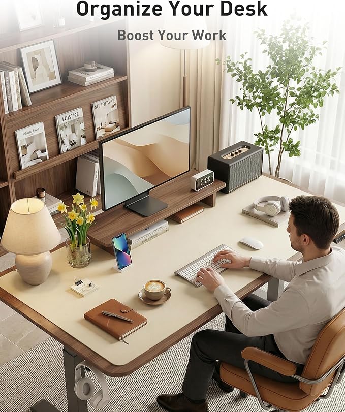 Aothia Faux Leather Desk Mat - Large Mouse Pad, Non-Slip PU Leather Blotter, Waterproof Writing Surface for Office and Home (Beige, 40" x 24") - Image 3