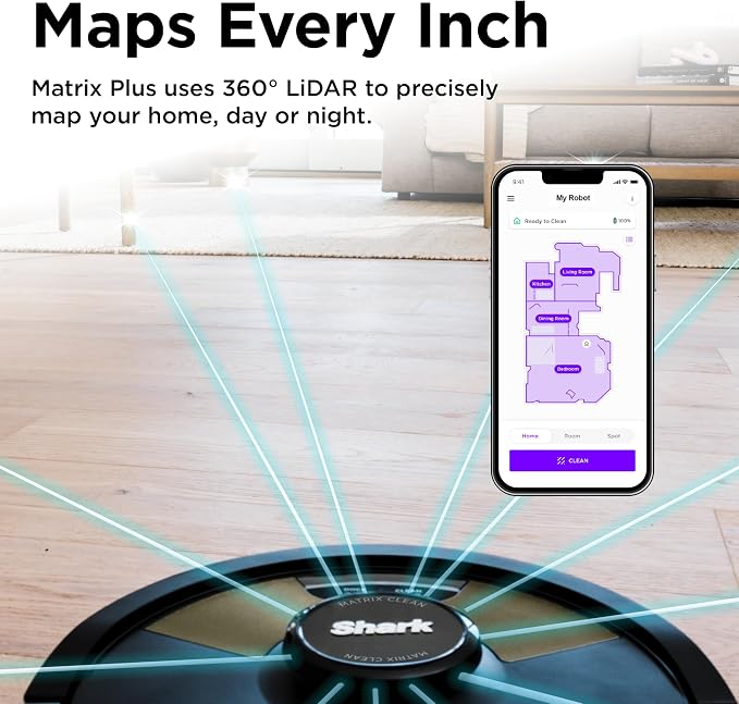 Shark Matrix Plus 2in1 Robot Vacuum & Mop with Sonic Mopping, Matrix Clean, Home Mapping, HEPA Bagless Self Empty Base, CleanEdge, for Pet Hair, WiFi, Compatible with Alexa, Black/Gold (AV2613WA) - Image 10