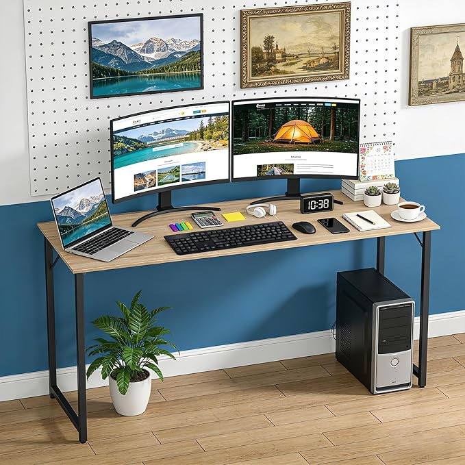 BestOffice Computer Desk,Home Office Desk, Modern Simple Style for Home Office Study Writing (Nature, 63 Inch) - Image 2