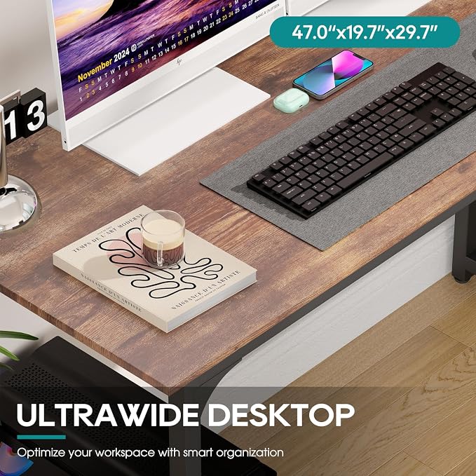 BestOffice | 47 Inch Computer Desk | Brown | Sturdy Office Desk | Metal Frame, Adjustable Feet | Water-Resistant, Scratchproof Surface | Writing Table for Home Office or Study | Pack of 1 - Image 5