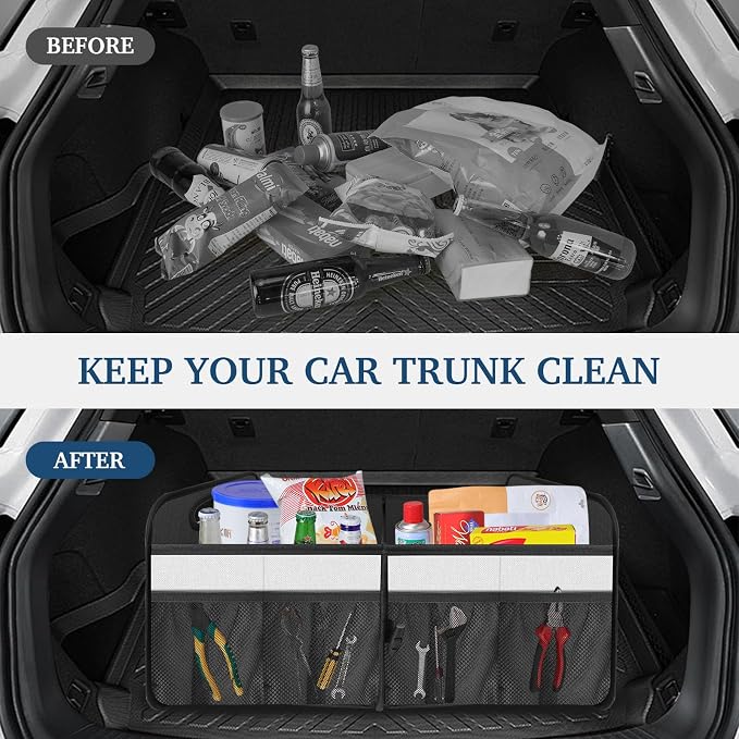 Femuar Car Trunk Organizer, Car Storage Organizer with Large Capacity Waterproof Collapsible Trunk Organizer for Car Suv/Jeep/Sedan (Beige, Standard) - Image 4
