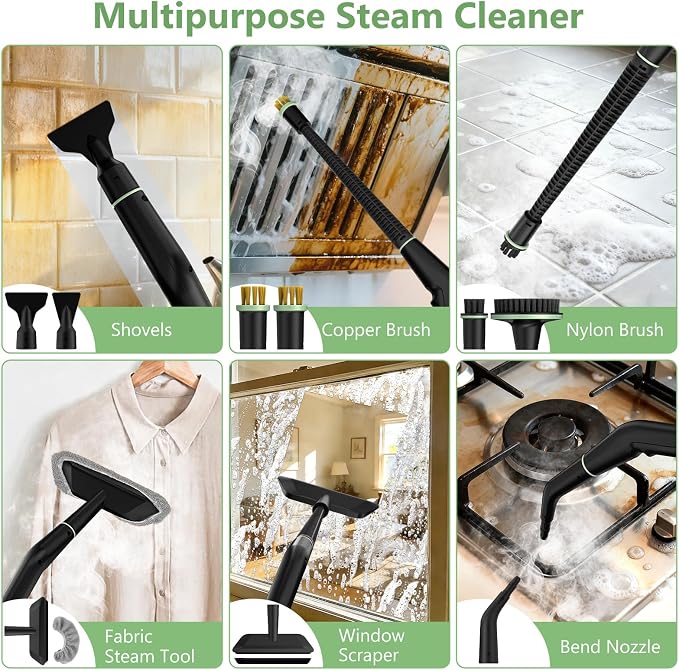Steam Cleaner, Portable Steamer for Cleaning with 16pcs Accessories, 6-Level Adjustable and 15s Heat-Up, Handheld Steam Cleaner for Home, Tile, Dirt, Grout, Grease, Car Detailing - Image 7