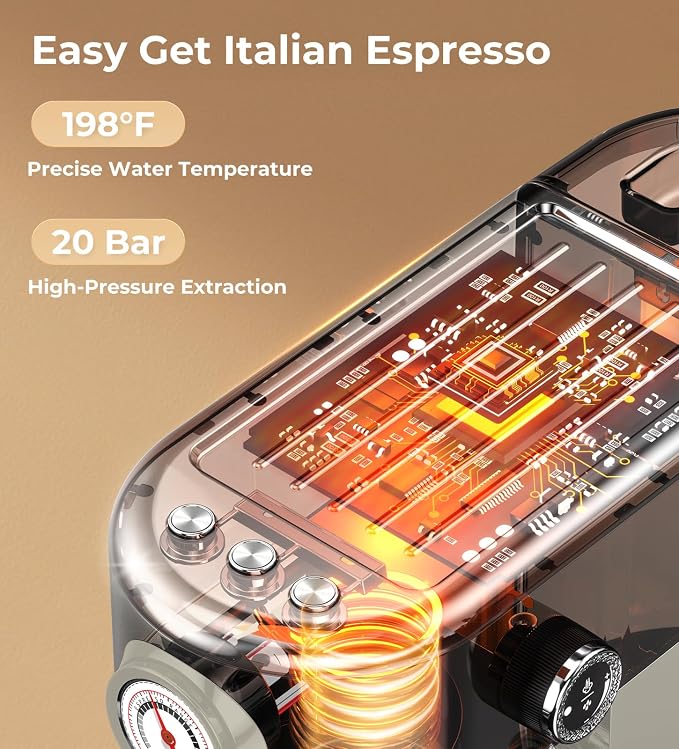 atatix 20 Bar Espresso Machine with Milk Frother, Compact Espresso Maker | Stainless Steel Coffee Machine with Precise Temp Control & 44oz Removable Water Tank for Latte, Cappuccino, Light Grey - Image 5