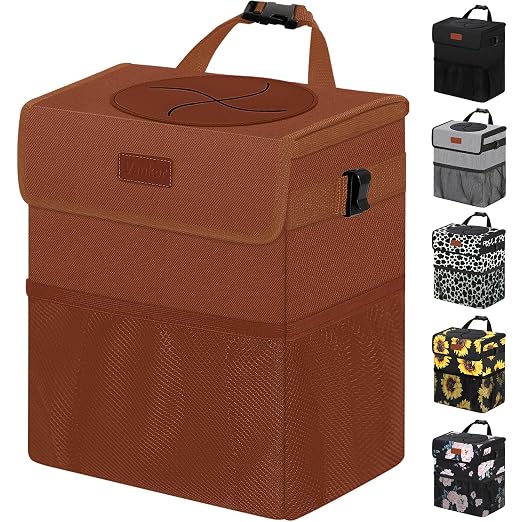 Vankor Car Trash Can, Brown, 2.2 Gallons Capacity, Waterproof, Polyester Material, Adjustable Strap, Hanging Design, Leakproof Lining, 100% PEVA Thickness by Vankor