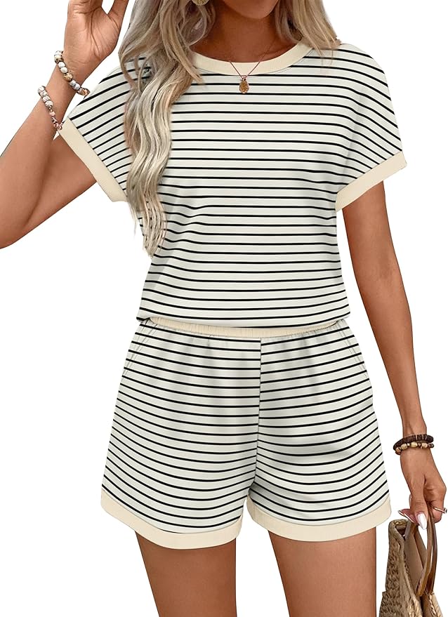 WIHOLL Two Piece Sets for Women Summer Lounge Short Sets Cap Sleeve Crew Neck Sweatsuit with Pocket XS-2XL - Image 3