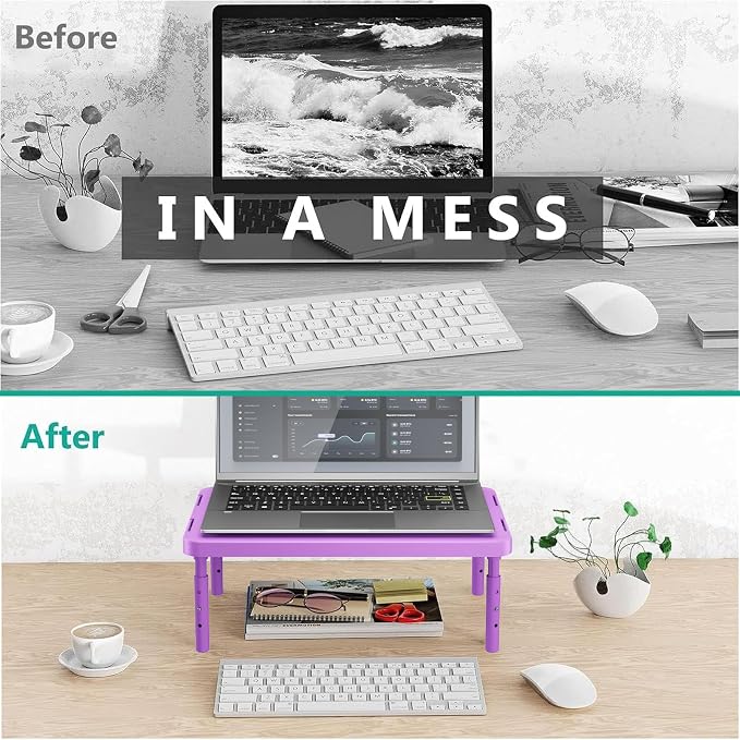 WALI Computer Monitor Stand for Desk, Adjustable Laptop Riser, Desk Monitor Stand Underneath Storage for Office, Home, School Supplies (PTT001-V), 1 Pack, Violet - Image 7