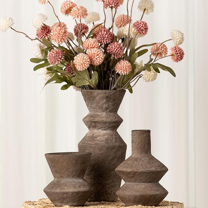 Ceramic Vase Home Table Decor - Brown Flower Vase Set of 3 Living Room Kitchen Decorations Farmhouse Modern Rustic Vases Decorative Centerpiece for Shelf Bedroom Office Bathroom Dining Coffee Desk - Image 7