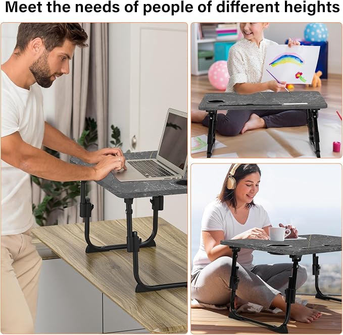 Lap Desk for Bed, Adjustable Laptop Desk with USB Charging Port, Storage Drawer & Bookshelf — Foldable Bed Desk for WFH & Students, 23.6" Desktop Fits 17" Laptop, Non-Slip, Deep Stone Texture - Image 6