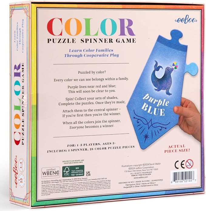 eeBoo: Color Puzzle Spinner Game - 24 Color Puzzle Pieces, Learn Color Families, Educational Cooperative Childrens Game, Kids Ages 3+, 1-3 Players - Image 2