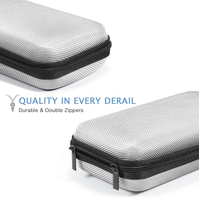 Portable Protection Hard EVA Travel Carrying Case with Mesh Pocket, Shockproof Exterior - Universal Small Electronic Tech Zipper Bag Pouch Organizer for Cell Phone, Charger, Cord, Cable - Silver - Image 5