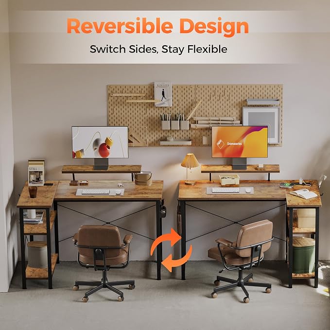 Mericonia 55 in L Shaped Gaming Desk, Large Corner Desk with Monitor Stand | Reversible Computer Desk with Power Outlets, LED Light & Storage Shelves, Office Table for Home Bedroom Study Work Writing - Image 3