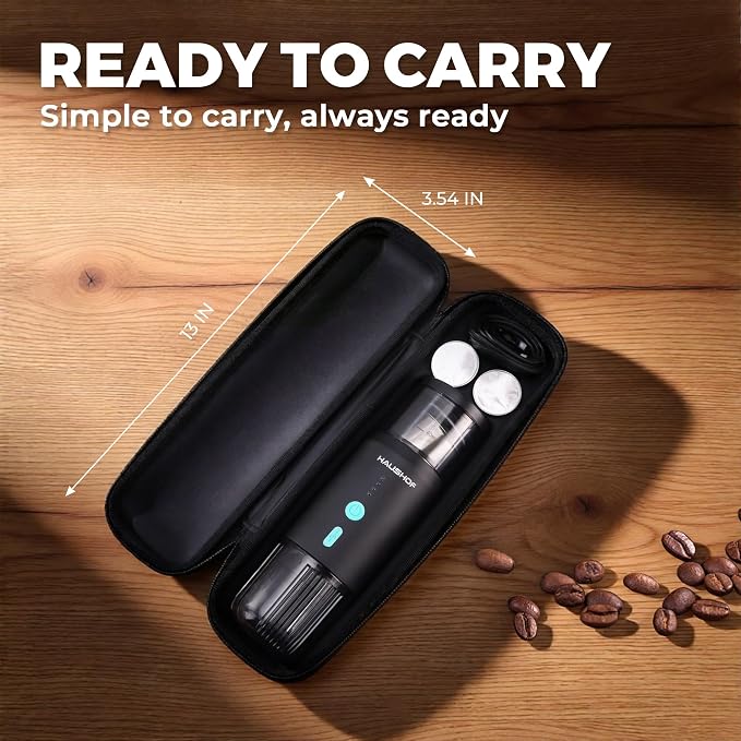 HAUSHOF Portable Electric Espresso Machine, 20 Bar Fast Heat-Up Travel Coffee Maker, USB-C Rechargeable Compatible with Ground Coffee & NS Capsules, for Car, Camping, RV, Hiking & Office - Image 7