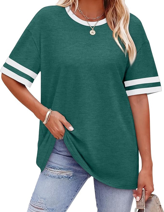 WIHOLL Womens T Shirts Loose Fit Short Sleeve Tees Crew Neck Color Block Summer Tops 2026 Fashion by WIHOLL