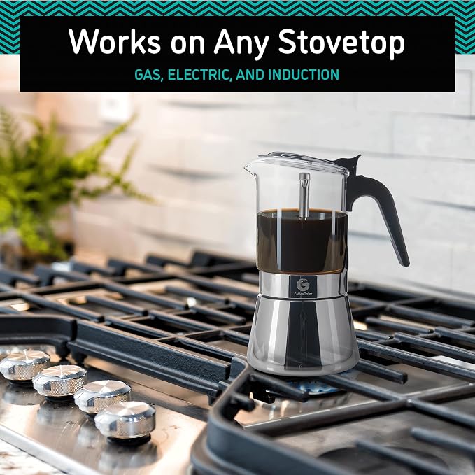 Coffee Gator 4 Cup Moka Pot, 6.7oz Stovetop Espresso Maker for Italian Coffee, Transparent Glass & Stainless Steel Design, Silver, 200ml - Image 7