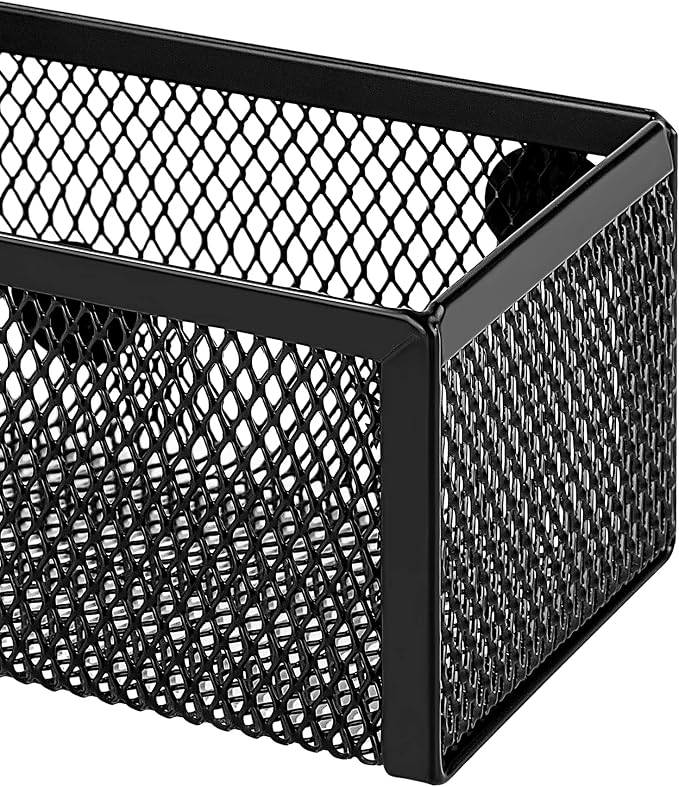 Amazon Basics Magnetic Storage Baskets, Mesh Organizers for Office Supplies and Workspace, 6" x 2.5" x 2.2", Black, 3-Pack - Image 4